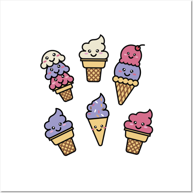 Kawaii Ice Cream Pattern Wall Art by latheandquill